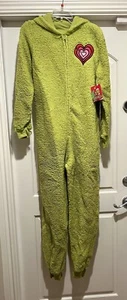 Dr Seuss The GRINCH Adult Union Suit One Piece Pajamas Large Fleece Hood PJs - Picture 1 of 9