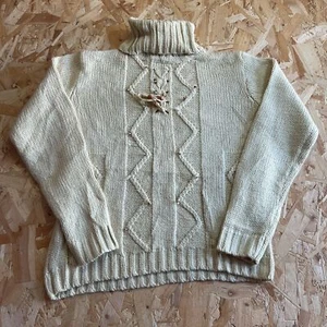 Maglione pullover collo alto tartaruga maglia a mano pescatore vintage medio grande - Foto 1 di 5