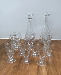 Vintage Thomas Webb Art Deco Wave Cone Shaped Glasses And Decanters - Picture 1 of 10