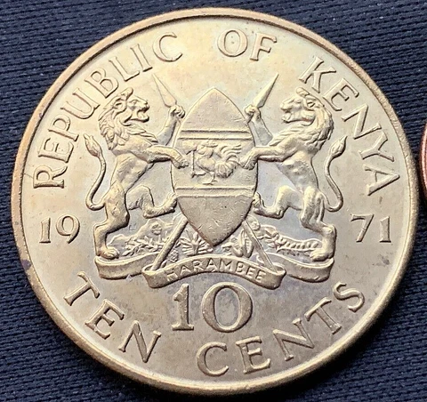 1971 Kenya 10 Cents Coin  UNCIRCULATED   CONDITION RARITY  #M294 Cover