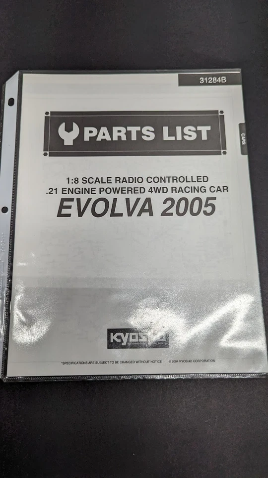 KYOSHO 1/8 EVOLVA 2005 RACING CAR #31284B PARTS LIST/DIAGRAM *FREE SHIP* - Image 1 of 1