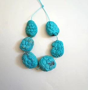 VINTAGE BLUE HUBEI TURQUOISE CARVED CHUNKY BEADS - 6.5" Strand - 3912E - Picture 1 of 5