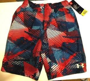 NEW Under Armour sz Large blue red boys swim swimsuit trunk shorts elastic waist - Picture 1 of 2