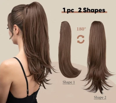 Extensiones de cabello natural cola de caballo cabello castaño pinza para mujer 20 pulgadas Foto 1 de 4