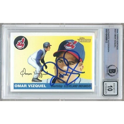 Omar Vizquel Firmado 2004 Topps Heritage #357 BGS Automático 10 BAS Losa Indios MLB Foto 1 de 4