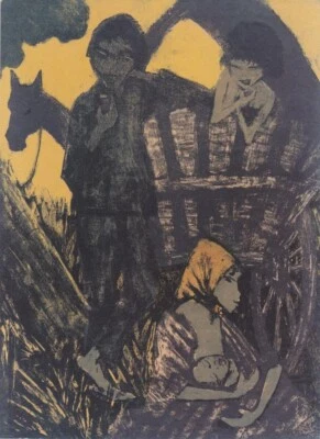 Gypsy Family Art Print Otto Mueller 1926 German Expressionist Lithograph - Image 1 of 2