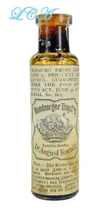 Antique HAMBURGER TROPFEN original PATENT medicine bottle EMBOSSED & LABELED - Picture 1 of 3