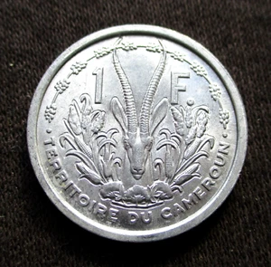 OLD 1 FRANC 1948 COIN OF FRANCE (FRENCH CAMEROON AFRICA) GAZELLA LEPTOCEROS - Picture 1 of 2