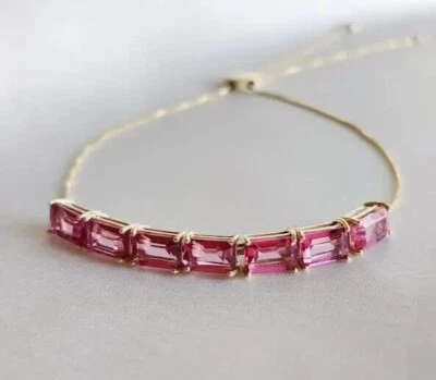 Emerald Cut Simulated Sapphire Women's Stunning Bracelet 14k Yellow Gold Plated - Image 1 of 4