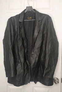 Scully VTG Black Leather Western Style Blazer Jacket Sport Coat 2 Button 44 - Picture 1 of 11