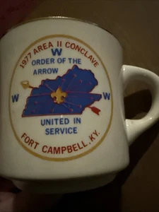Order Of The Arrow Mug 1977 Area 2 Conclave United In Service BSA Ft Campbell KY - Picture 1 of 6