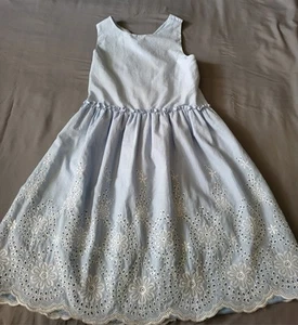Girls Little Miss Dress Size 14 Lt Blue Shoulder Straps Embroidered Skirt New - Picture 1 of 8