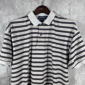 Vintage Nautica Shirt Mens Large Polo Short Sleeve Striped Aztec - Picture 1 of 8