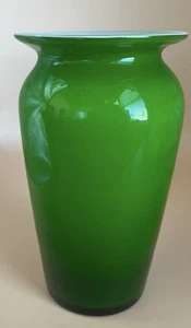 Green Glass Vase With White Interior 6 1/4" tall - Picture 1 of 5