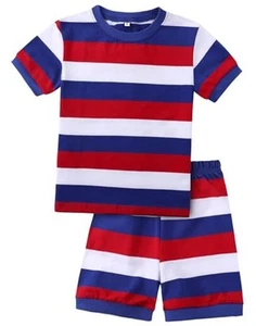 Striped Pajama Sets for 2-14 Years 6 Years Red White and Blue Short Sleeved - Picture 1 of 5