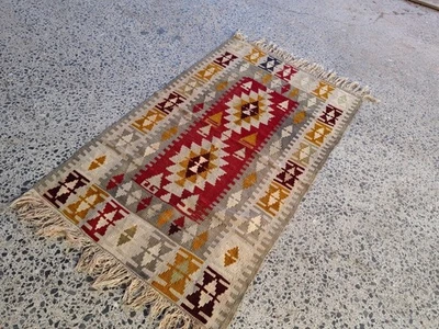 Vintage Turkish Kilim Rug 3.4x5.6 ft Handwoven Wool Tribal Geometric Carpet - image 1 of 4