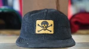 Vintage 1970s Bones and Skull Trucker Hat - Corduroy Snapback - Picture 1 of 4