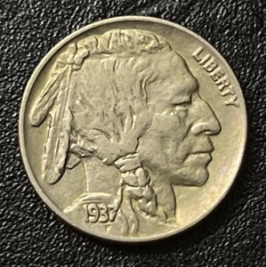Philadelphia Mint Buffalo Nickel 1937 XF-aUNC - Imagen 1 de 8