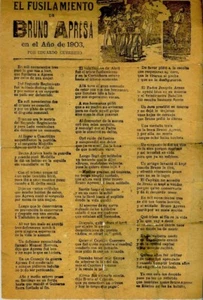VINTAGE POETRY BROADSIDE -- THE EXECUTION OF BRUNO APRESA - EL FUSILAMIENTO DE - Picture 1 of 1