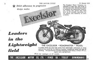 1951 Advert for EXCELSIOR 'Roadmaster Model' Motor Cycles Small Vintage Print Ad - Picture 1 of 1