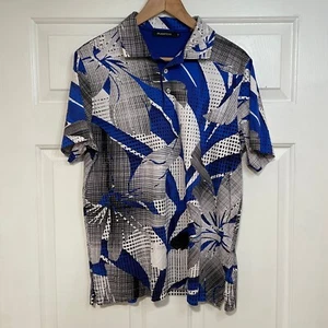 Camisa Polo Bugatchi Estampado Abstracto Algodón Mercerizado Azul Blanco Trabajo Golf M - Imagen 1 de 6
