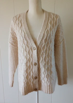 Suéter American Eagle Mujer M Cárdigan Tejido con Cable Cuello en V Marfil Crema Neutro Foto 1 de 4
