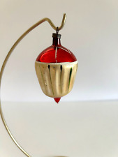 Vintage Gold Red Barrel Lantern Blown Glass Christmas Tree Ornament