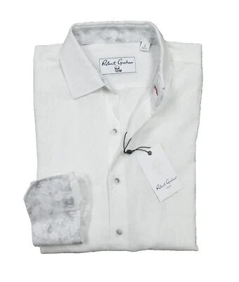 Robert Graham Men's White Rutland Linen Blend Long Sleeve Button Down Shirt $198 - Image 1 of 4