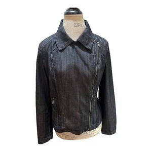 Chaqueta de mezclilla Baccini gris oscuro/negro con cremallera asimétrica con bolsillos para mujer talla PL - Imagen 1 de 10