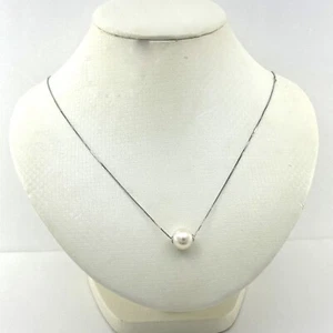AAA White Pearl Slider Necklace on 14k White Gold - Picture 1 of 6