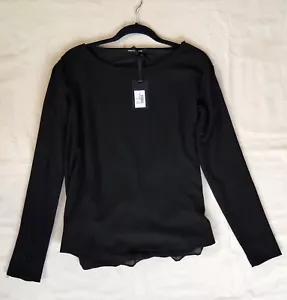 FORNARINA Women's Blouse Long Sleeve Sheer Back Top Shirt Black Black Medium - Picture 1 of 3