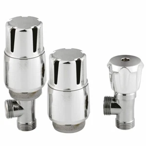 Chrome Thermostatic Radiator Valves Angled MTY126 NEW (I) - Picture 1 of 2