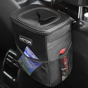 Auslaufsicherer Auto Mülleimer mit Deckel & Taschen - 2 Gallonen wasserdichter Eimer, schwarz - Bild 1 von 8