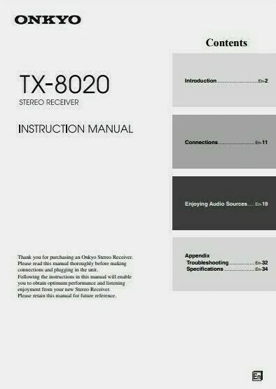 Onkyo TX-8020 - AM / FM Stereo Hifi Receiver - Instructions - USER MANUAL - Image 1 of 1