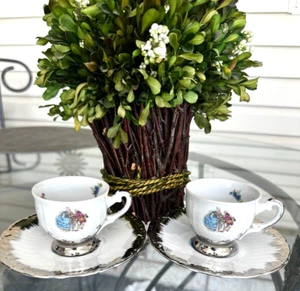 Italian Porcelain Demitasse/Espresso Courting Colonial Couple Cups & Saucer Set - Picture 1 of 7