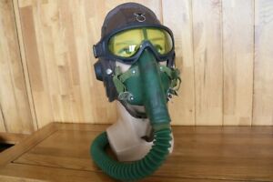 Surplus Mig Pilot Leather Helmet + Oxygen Mask YM-6502 + Yellow Goggles