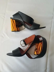 Black Acne Studios Orange Metallic Heel Pump Sandals Size 41IT $690 #415.16 - Picture 1 of 5