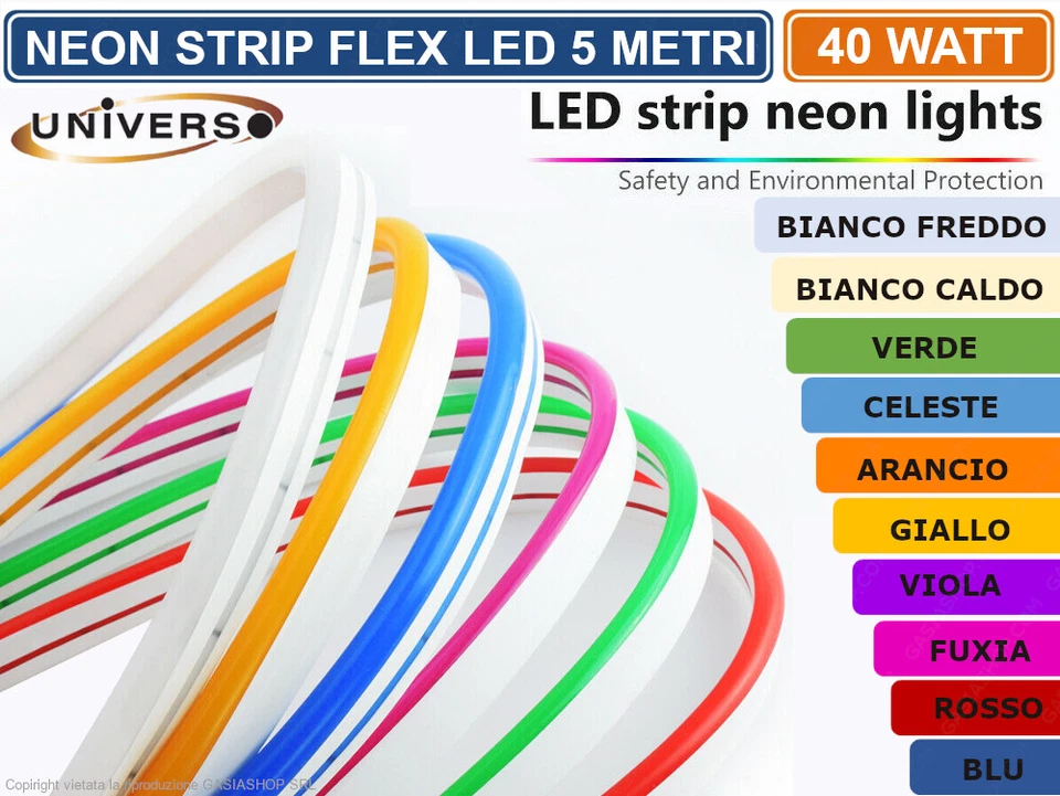 STRISCIA STRIP LED NEON FLEX 5 METRI DC 12V IMPERMEABILE DA ESTERNO IP65 - Immagine 1 di 1