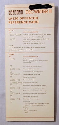 Digital Equipment Corp (DEC) DECwriter III LA120 Operator Reference Card 1978 - Image 1 of 3