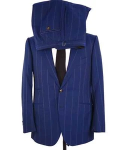 $9,550 Cesare Attolini Navy Blue Chalk Stripe Wool Suit 38R - Picture 1 of 9