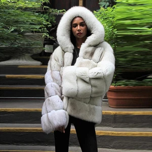 Fashion Women Natural Fur Thick Coat Hooded Winter Real Fox Fur Overcoat Outwear - Imagen 1 de 6