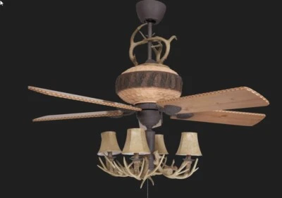 RARO Great Lodge 52 polegadas ventilador de teto com 4 luzes chifre lustre chifre rolo - Imagem 1 de 2