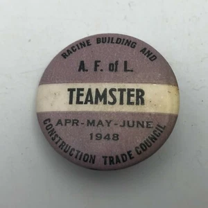 Pinback Union Button Pin Greenduck APR 1948 de colección Racine WI Teamster construcción - Imagen 1 de 12