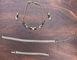 SAL SIGNED NECKLACE EARRINGS MESH RHINESTONE CHOKER BRACELET - Picture 1 of 19