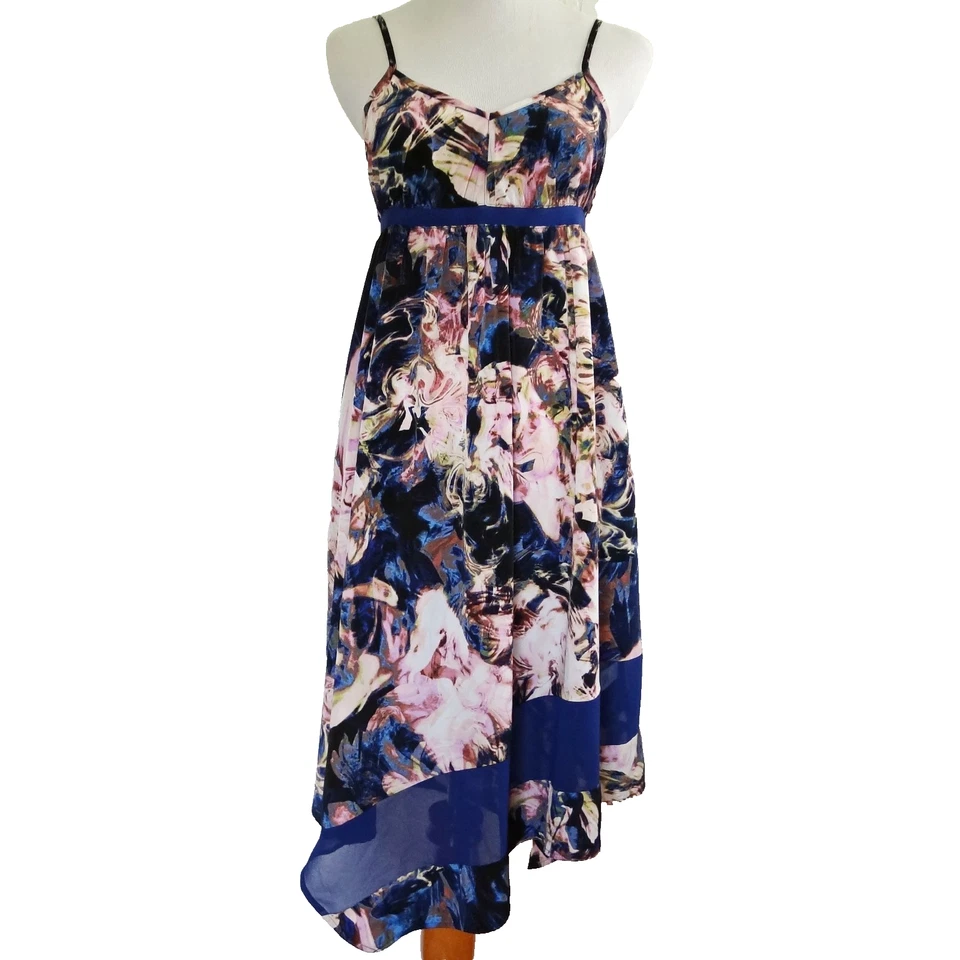 ПРОСТО VERA WANG женщин ассиметричный платье маленький розовый синий абстрактный - Изображение 1 из 4