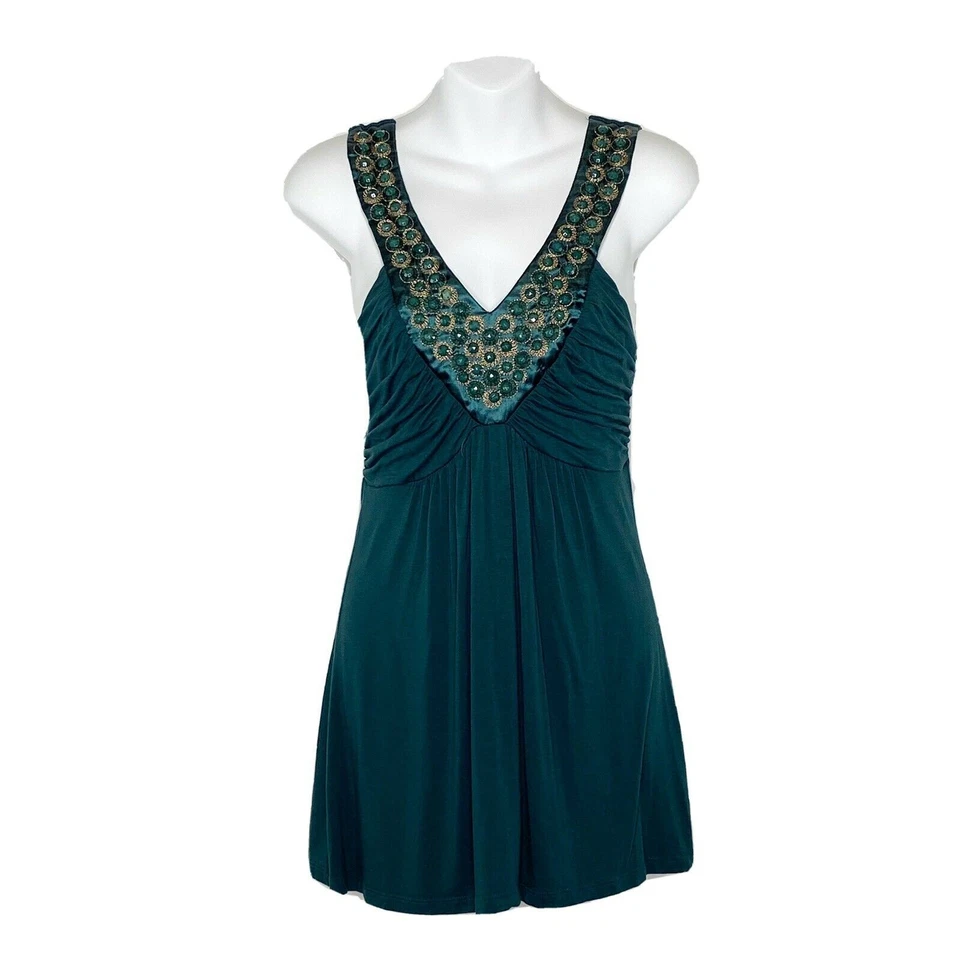 Топ сопрано женщин средний зеленый украшенный без рукавов Майка Y2K - Изображение 1 из 4