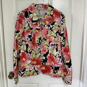 Erin London Womens Sz L Multicolor Flower Zip Up Long Sleeve Jacket Pockets - Picture 1 of 14