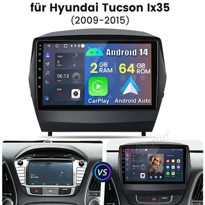 Autoradio Für Hyundai IX35 2009-2015 CarPlay Android 14 GPS NAVI RDS 2+64GB DAB+