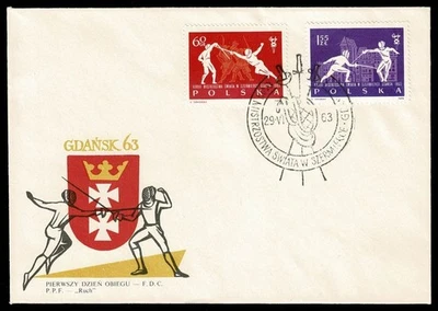 POLAND 1963 FDC (3x) 28th World Fencing Championships, Gdańsk on 3 covers  SG72T - Image 1 of 3