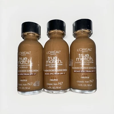 LOreal True Match Foundation N7 Neutral Classic Tan Super Blendable Makeup x3 - Image 1 of 4